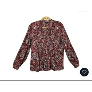 Talbots Pull Over Pintuck Paisley Print with Sequins Blouse XL